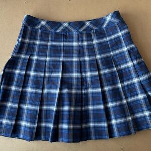 Blue and White Pleated Skater Mini Skirt